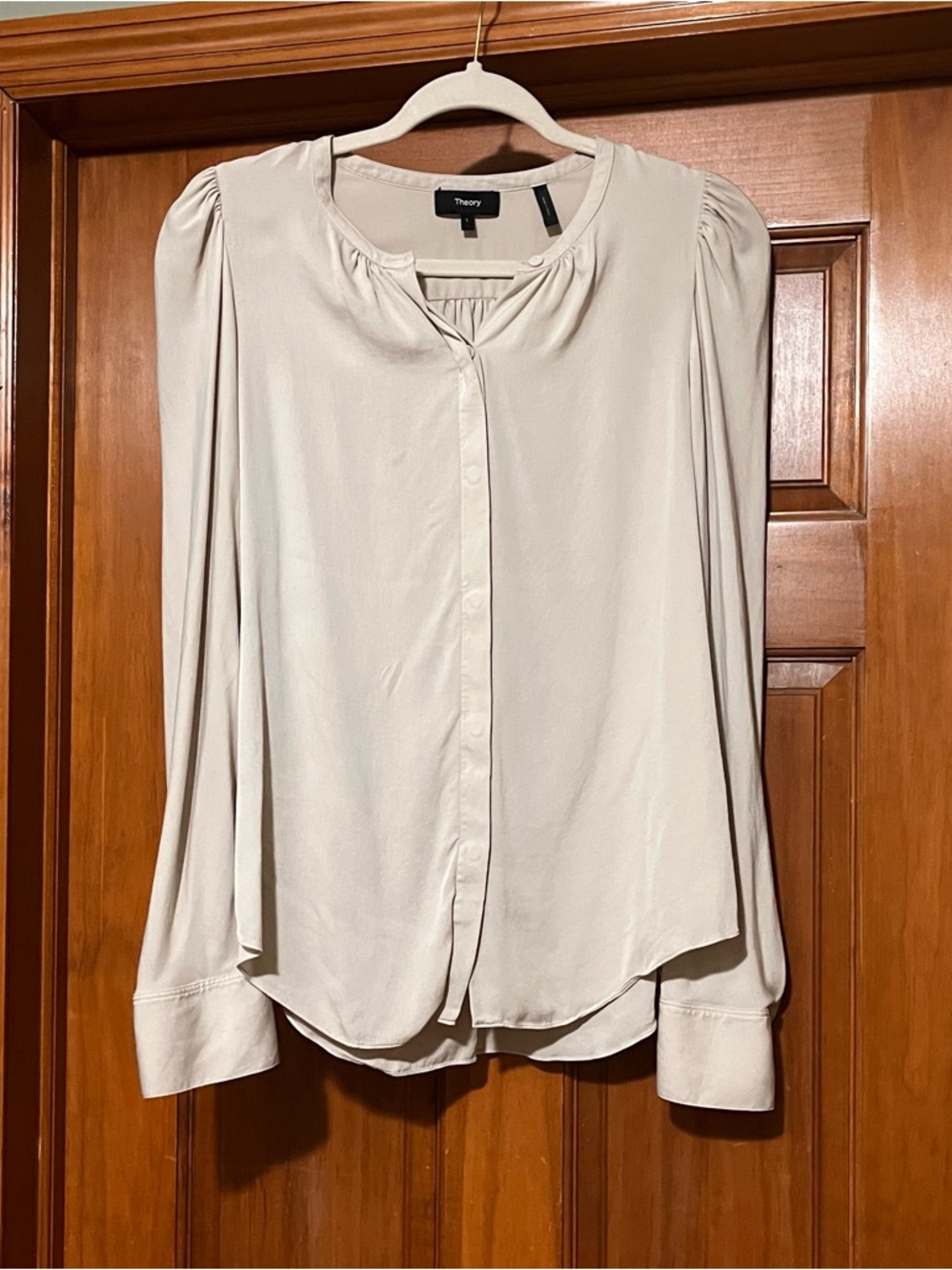 Theory Cream Long-Sleeve Button Front Blouse